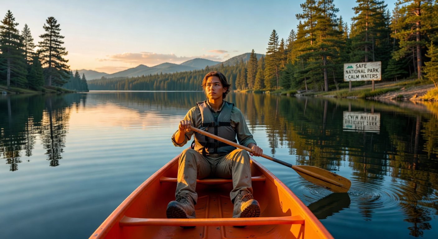 Safely boating on a peaceful lake