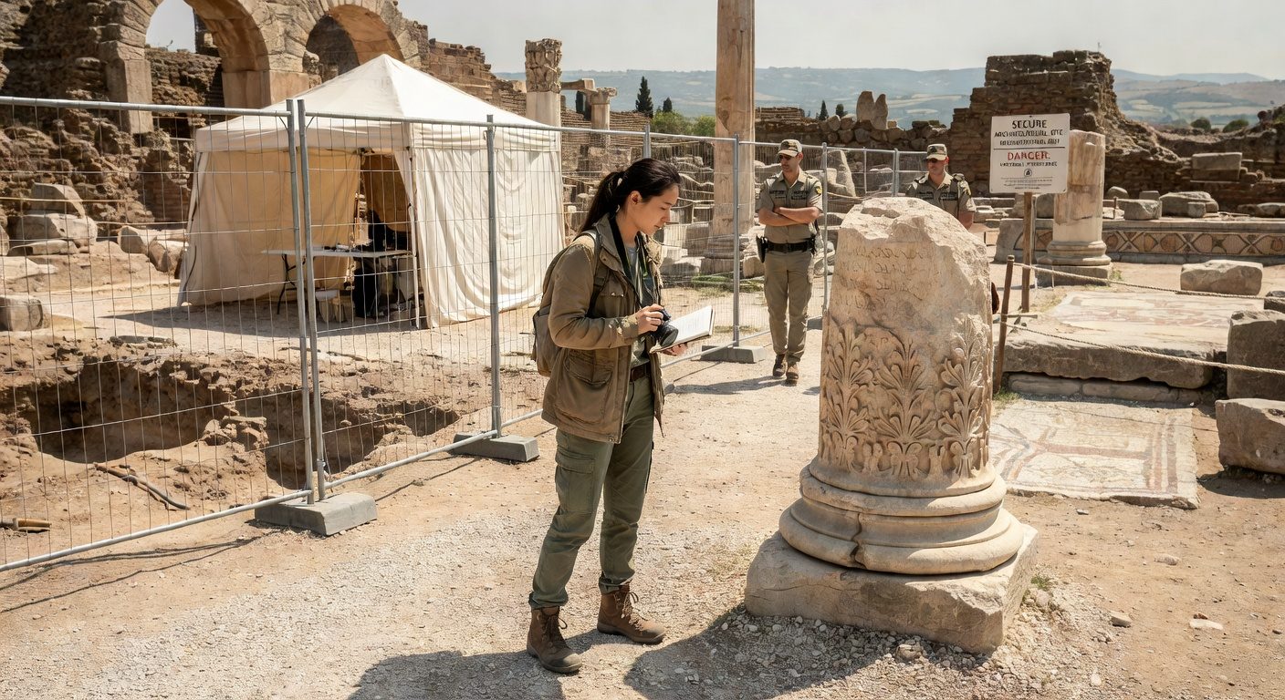 Solo traveler exploring ancient ruins