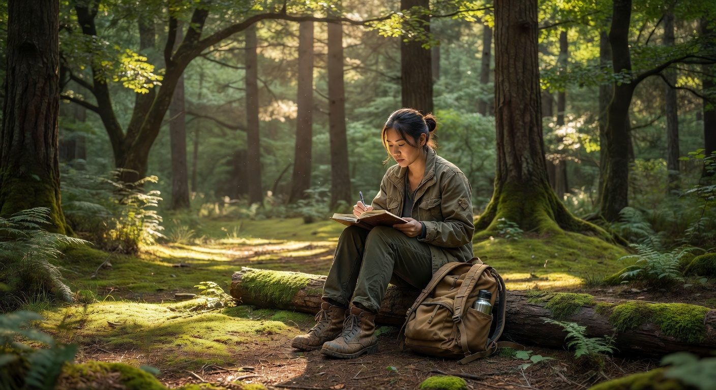 Journaling in a peaceful forest setting