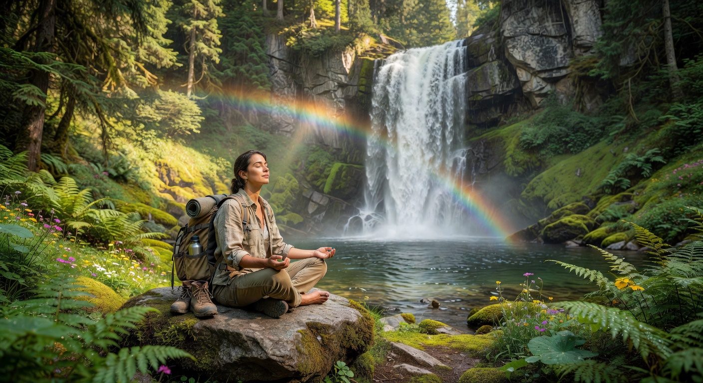Meditating by a serene waterfall in Bali