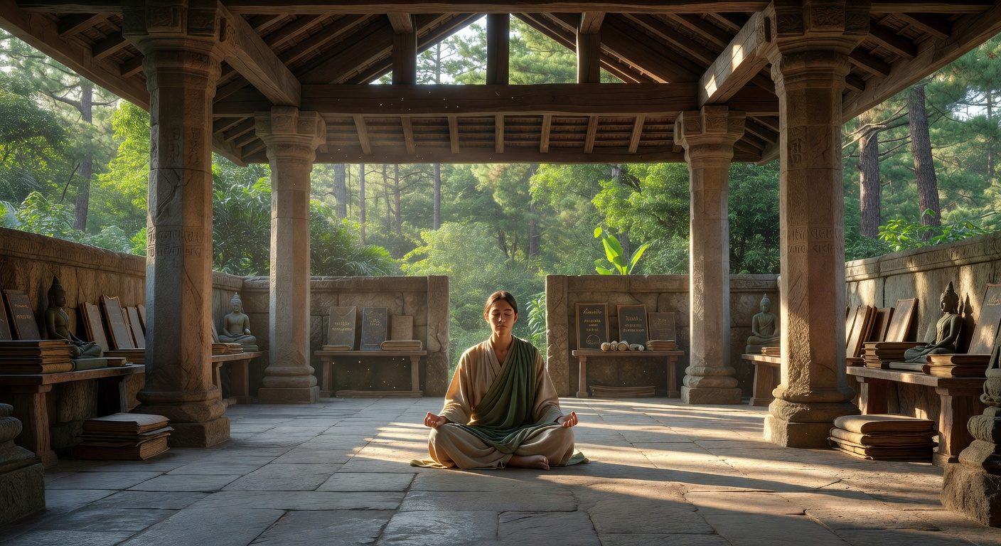 Meditating in a tranquil temple in Asia