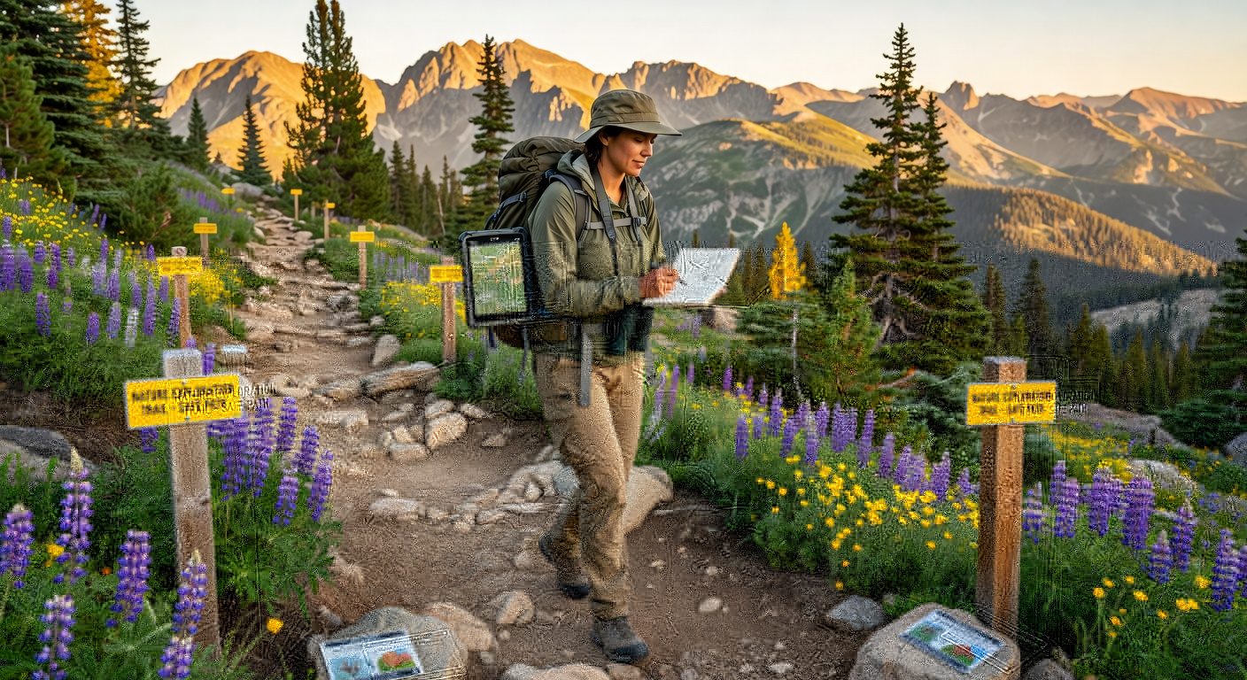 Safe solo hiking trail in the mountains