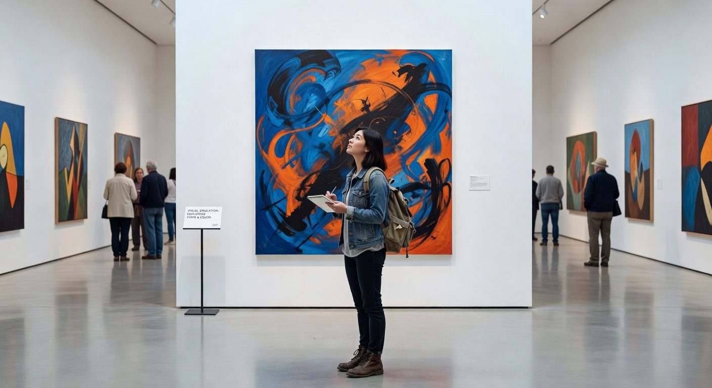 Solo traveler exploring a free art gallery